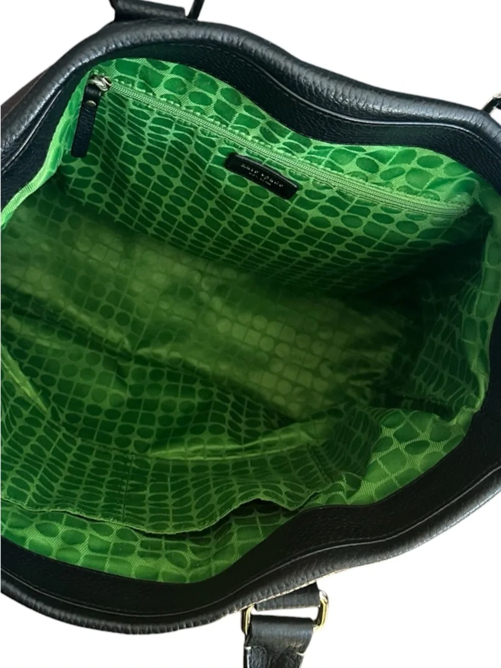 ✨ Kate Spade Black Pebbled Leather Tote Green Lining Shoulder Bag Large EUC